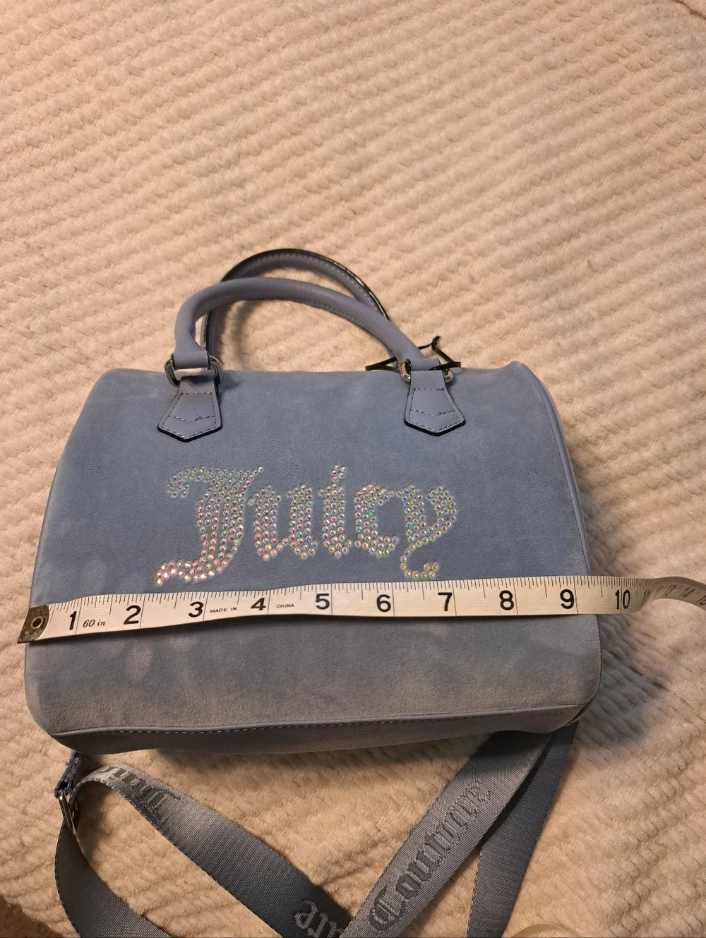 Juicy Coture Slate Blue Rhinestone Logo Obsession Satchel